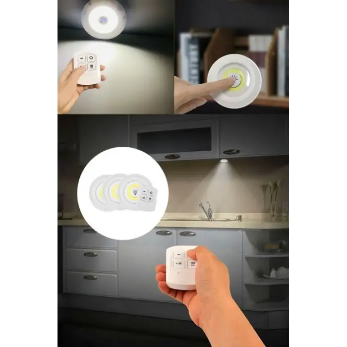 Plastik Uzaktan Kumandalı Yapışkanlı 3lü Led Spot Lamba