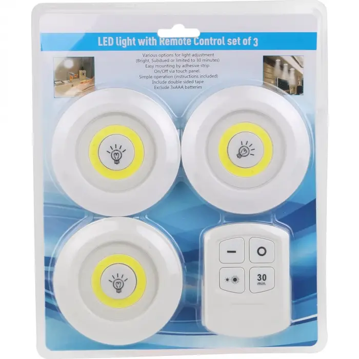 Plastik Uzaktan Kumandalı Yapışkanlı 3lü Led Spot Lamba