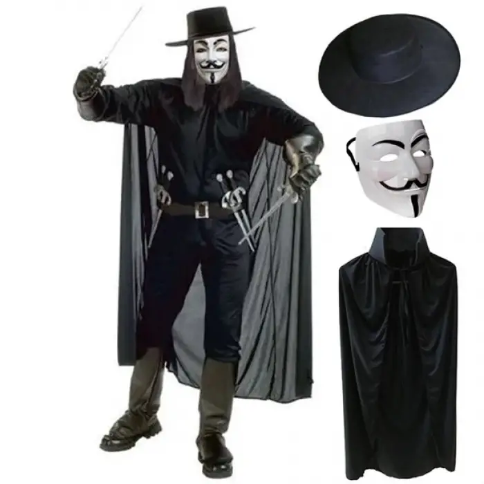 Pelerin V For Vendetta Maskesi Şapka Seti
