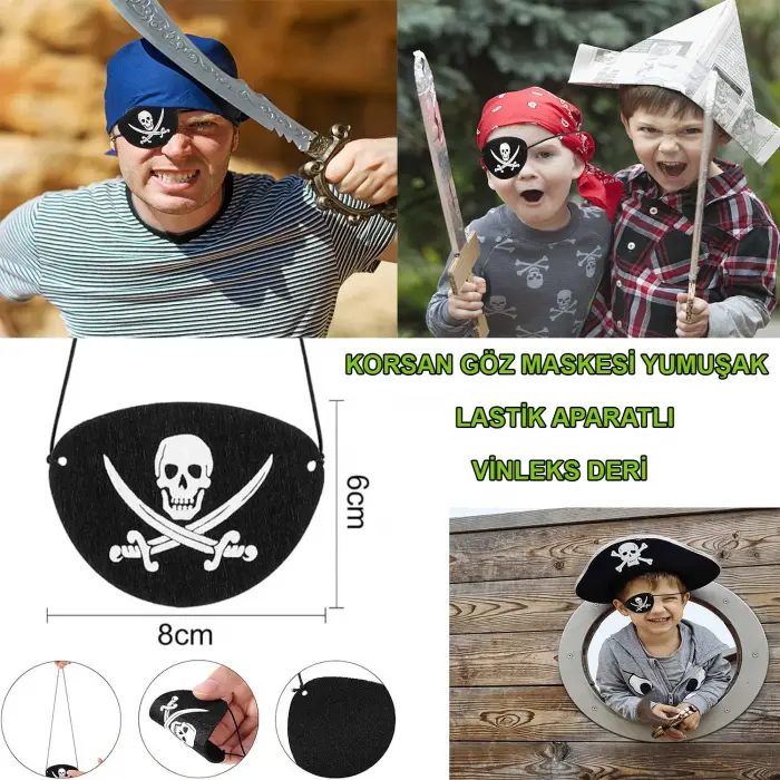 Kullanıma Uygun Vinleks Deri Korsan Göz Bandı Lastikli