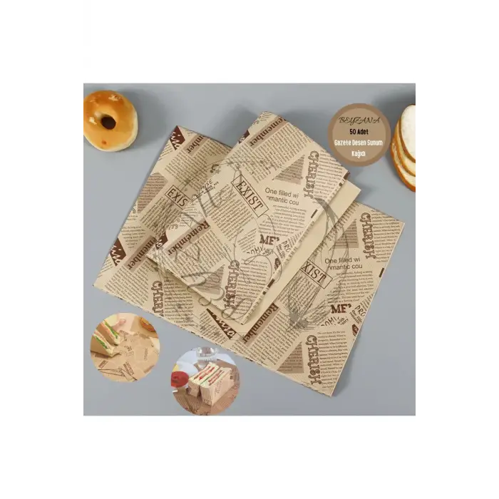 50 Adet Vintage Gazete Desenli Sunum Kağıdı