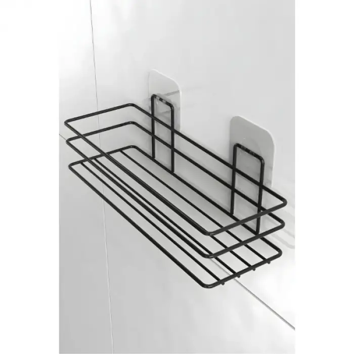 5 kg Siyah Metal Yapışkanlı Duş ve Banyo Rafı