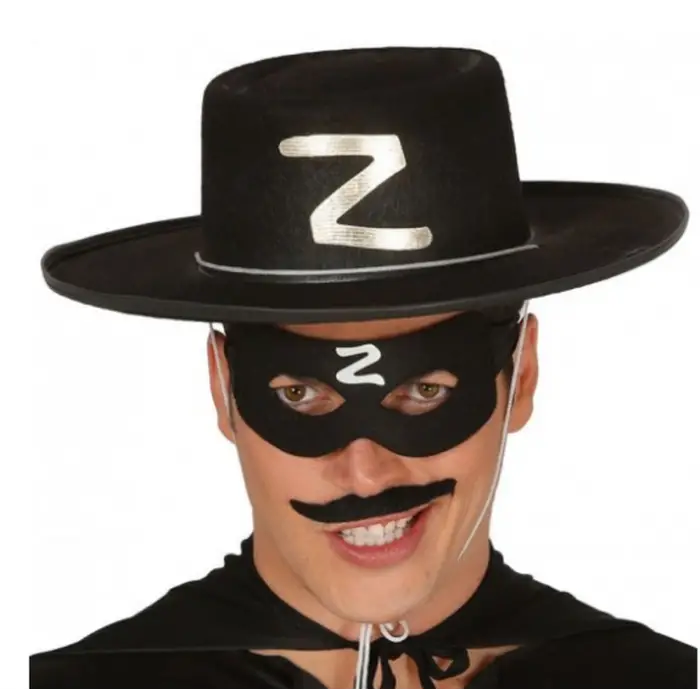 Maske Z Logolu Yetişkin Zorro Şapkası ve Zorro si