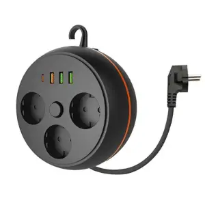 Makaralı Priz 3395 3 Adet 1 Adet Soket USB ve Type C Girişli Termal Akım Korumalı