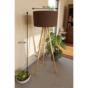 115 cm 3 Ayaklı Tripod Lambader Kahverengi Kumaş Başlık