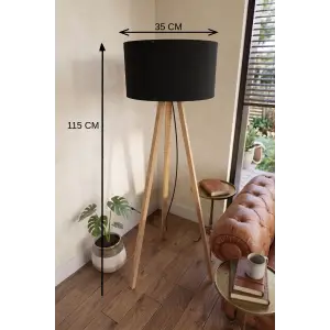 115 cm 3 Ayaklı Tripod Lambader Siyah Kumaş Başlık