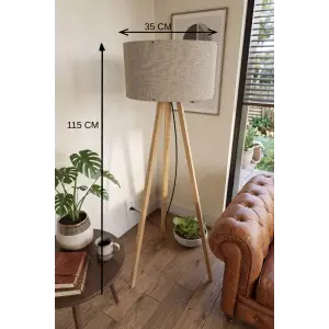 115 cm 3 Ayaklı Tripod Lambader Vizon Kumaş Başlık