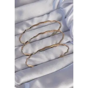 Çelik Gold Renk Dalgalı tasarım Bilezik Seti