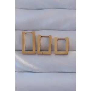 Küpe Seti Çelik Gold Renk Dikdörtgen