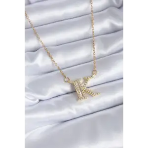 Kadın Kolye Çelik Gold Renk K Harf Model Zirkon Taşlı