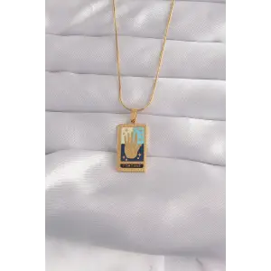 Kolye Çelik Gold Renk Karışık Mineli El Figür Tarot