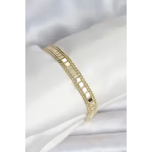 Kadın Bileklik Çelik Gold Renk Pullu Zincir Model