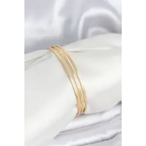 Kadın Bileklik Çelik Gold Renk Simli Model Ajda 65 mm