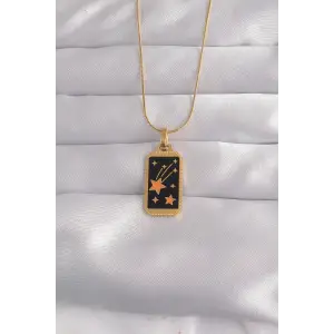 Kolye Çelik Gold Renk Siyah Mineli Yıldız Figür Tarot