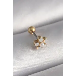 Tragus Piercing Çelik Gold Renk Zirkon Taşlı Çiçek Model