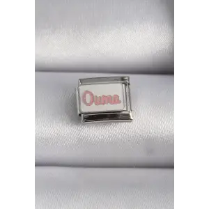 Çelik Gümüş Renk Beyaz Pembe Ouma İşlemeli Nomination Charm