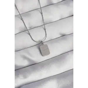Kolye Çelik Gümüş Renk Kare Charm Model