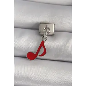 Çelik Gümüş Renk Kırmızı Nota tasarım Nomination Charm