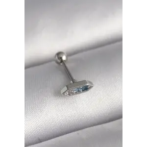 Tragus Piercing Çelik Gümüş Renk Mavi Zirkon Taşlı