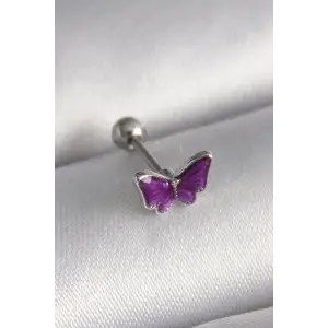 Tragus Piercing Çelik Gümüş Renk Mor Model
