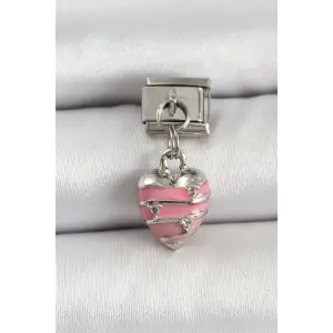 Çelik Gümüş Renk Pembe Kalp tasarım Nomination Charm