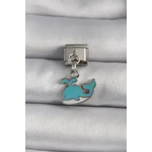 Çelik Gümüş Renk Sallantı Mavi Balina tasarım Nomination Charm