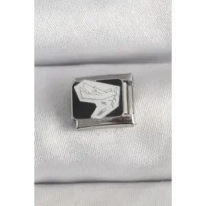 Çelik Gümüş Renk Siyah Beyaz Kuş İşlemeli Nomination Charm