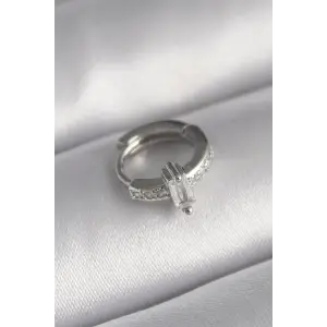 Tragus Piercing Çelik Gümüş Renk Zirkon Taşlı