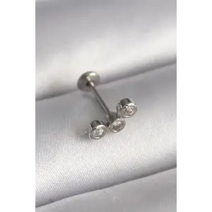 Tragus Piercing Çelik Gümüş Renk Zirkon Taşlı
