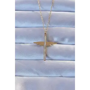 Kolye Çelik Renk Zirkon Taşlı Mikail