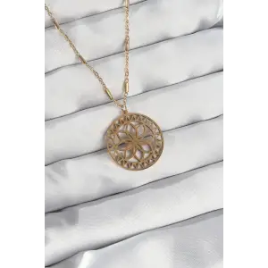 Kolye Çelik Zincir Gold Renk Lotus Model