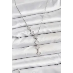 Kadın Kolye Çelik Zincir Gümüş Renk Yonca Model