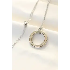 Kolye Çelik Zirkon Taşlı Çift Renkli