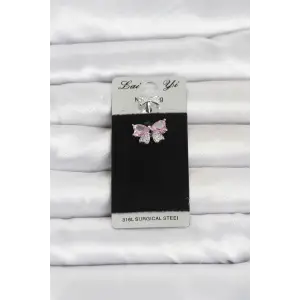 Piercing Cerrahi Çelik Pembe Fiyonk Model Göbek