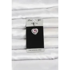 Piercing Cerrahi Çelik Pembe Kalp Model Göbek
