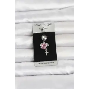 Piercing Cerrahi Çelik Pembe Zirkon Taşlı Model Göbek