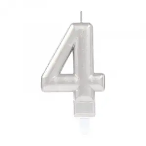 10 Cm 1 Adet 4 Rakam Mum Gümüş Renk
