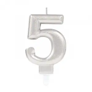 10 Cm 1 Adet 5 Rakam Mum Gümüş Renk