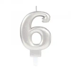 10 Cm 1 Adet 6 Rakam Mum Gümüş Renk