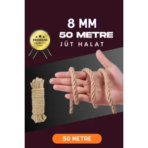 8 MM 50 Metre Jüt Halat Dekoratif Hasır İp Urgan Süs Çeşidi