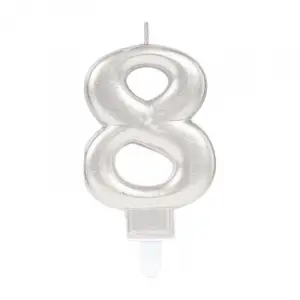 10 Cm 1 Adet 8 Rakam Mum Gümüş Renk
