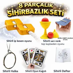 Defter 8’li Sihirbazlık Seti (Kibrit Halka, Kupa, İp, 3’lü Kart)