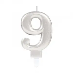 10 Cm 1 Adet 9 Rakam Mum Gümüş Renk