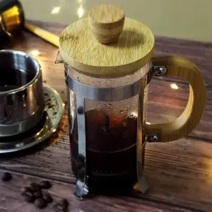 350 ml Ölçülü Ahşap Detaylı Cam French Press
