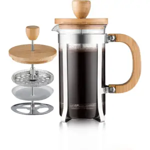 600 ml Ölçülü Ahşap Detaylı Cam French Press