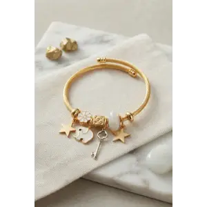 Bileklik Anahtar ve Fil Model Beyaz Charmlı