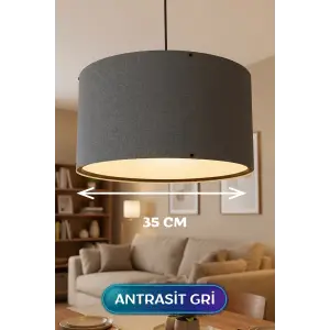35 CM Ölçülü Antrasit Gri Kumaş Başlıklı Sarkıt Avize