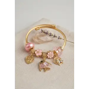 Bileklik Balık Charmlı Pembe Renk Gold