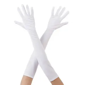 40 cm Ölçülü Beyaz Renk Dirseğe Kadar Uzun Kumaş Eldiven