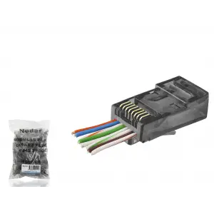 100 Adet Cat6 Ez Rj45 Konnektör Siyah / Ekonomik Poşet Paket